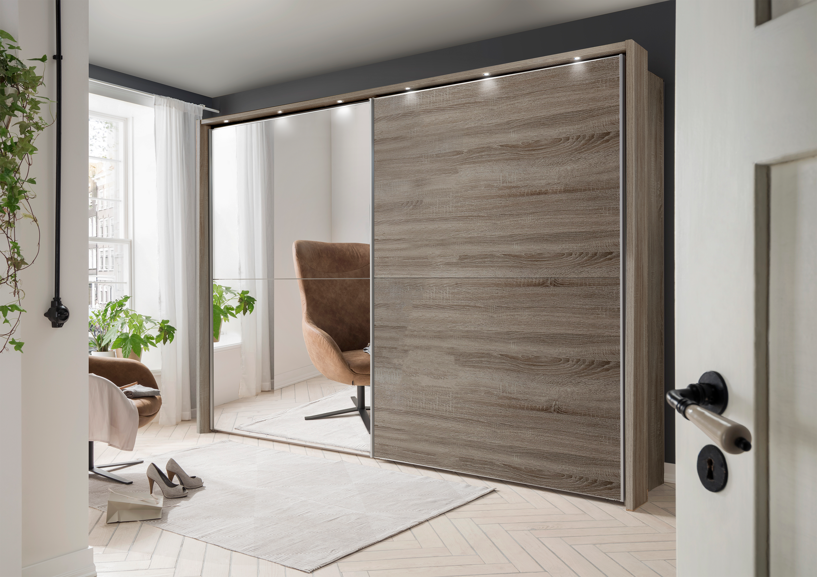 Bermuda Sliding Wardrobe Dark Rustic Oak 250cm