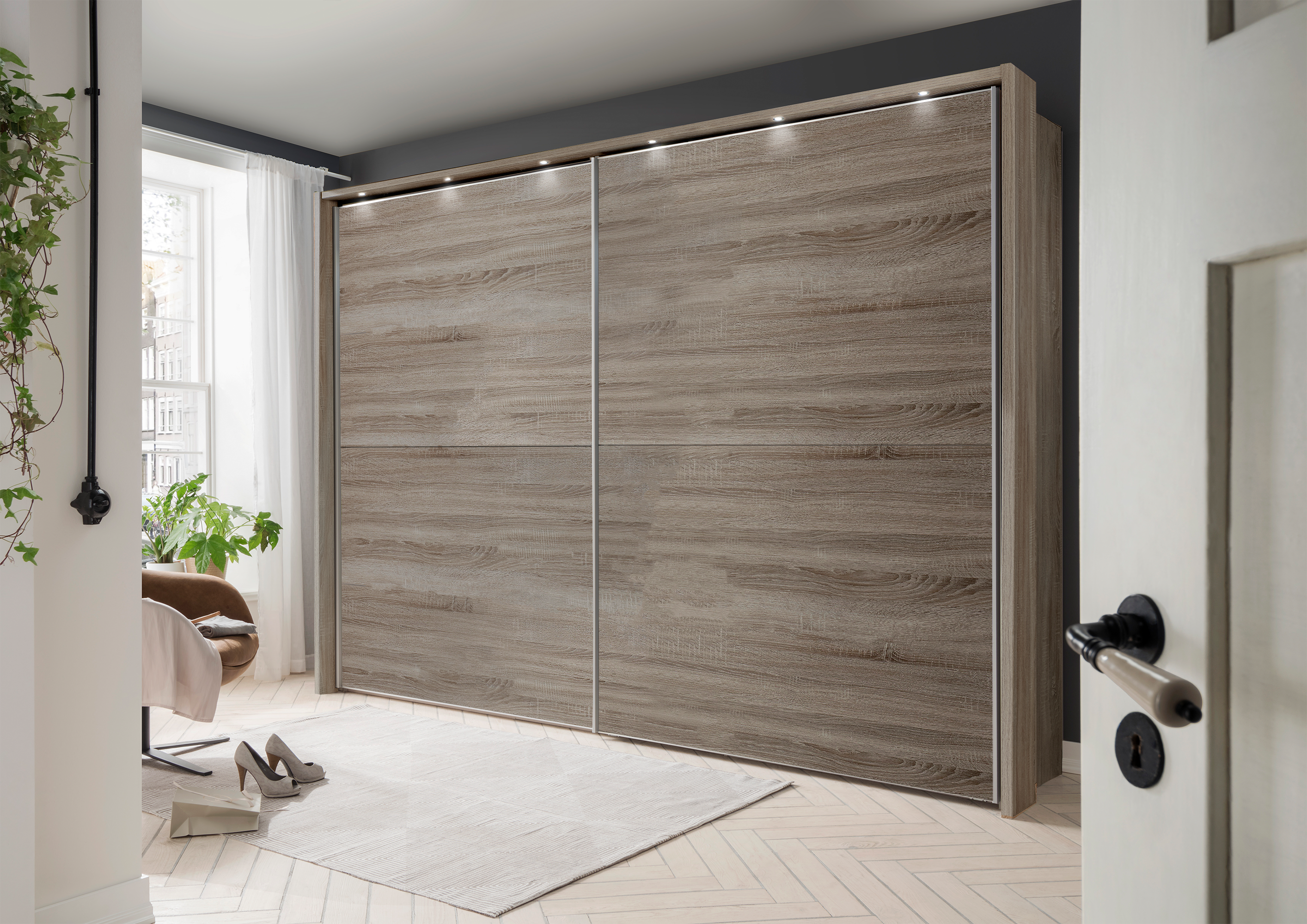 Bermuda Sliding Wardrobe Dark Rustic Oak 250cm
