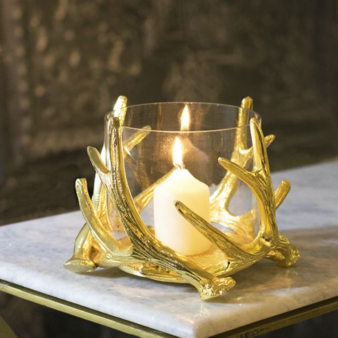 Medium Antler Gold Hurricane with Hammered Glass