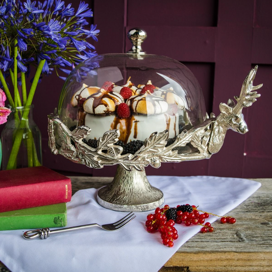 Stag Cake Stand with Glass Dome