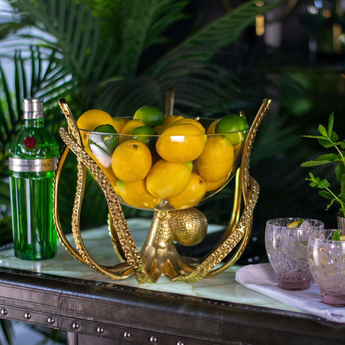 Gold Octopus Stand & Glass Bowl