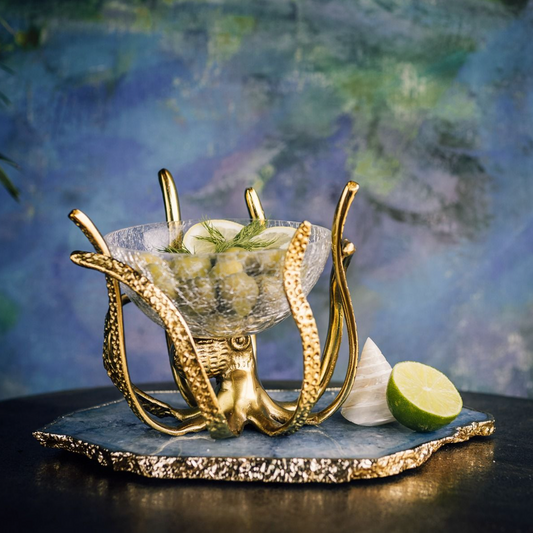 Gold Mini Octopus Stand & Crackle Glass Bowl