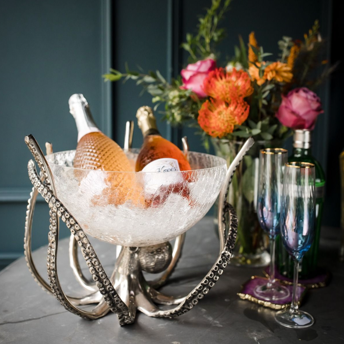 Octopus Stand & Crackle Glass Bowl