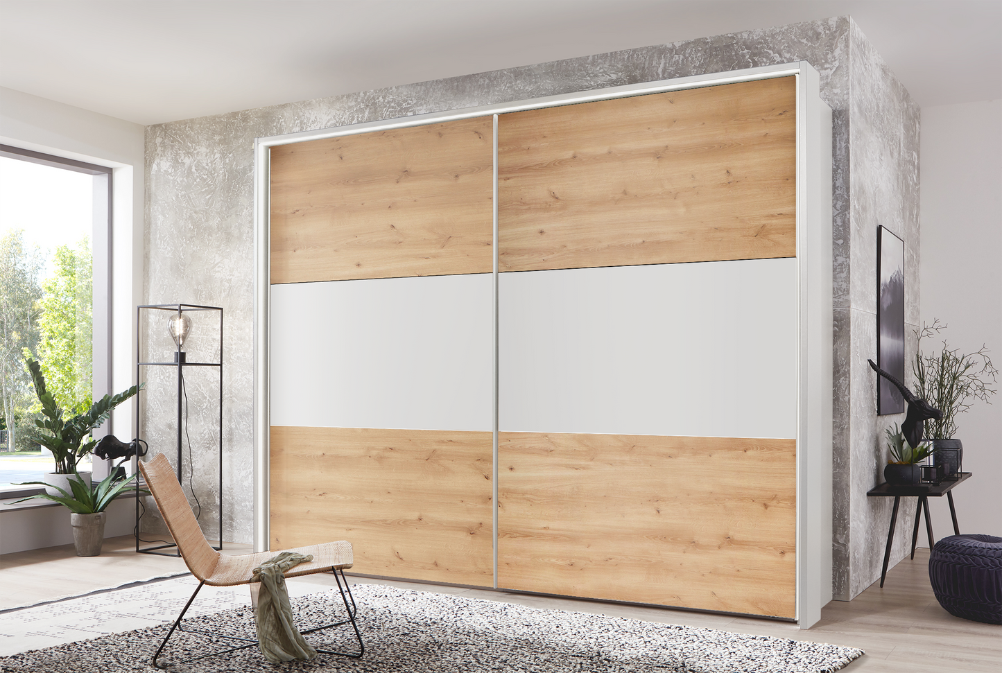 Kadiz Sliding Wardrobe Bianco Oak with Panelling 200 cm