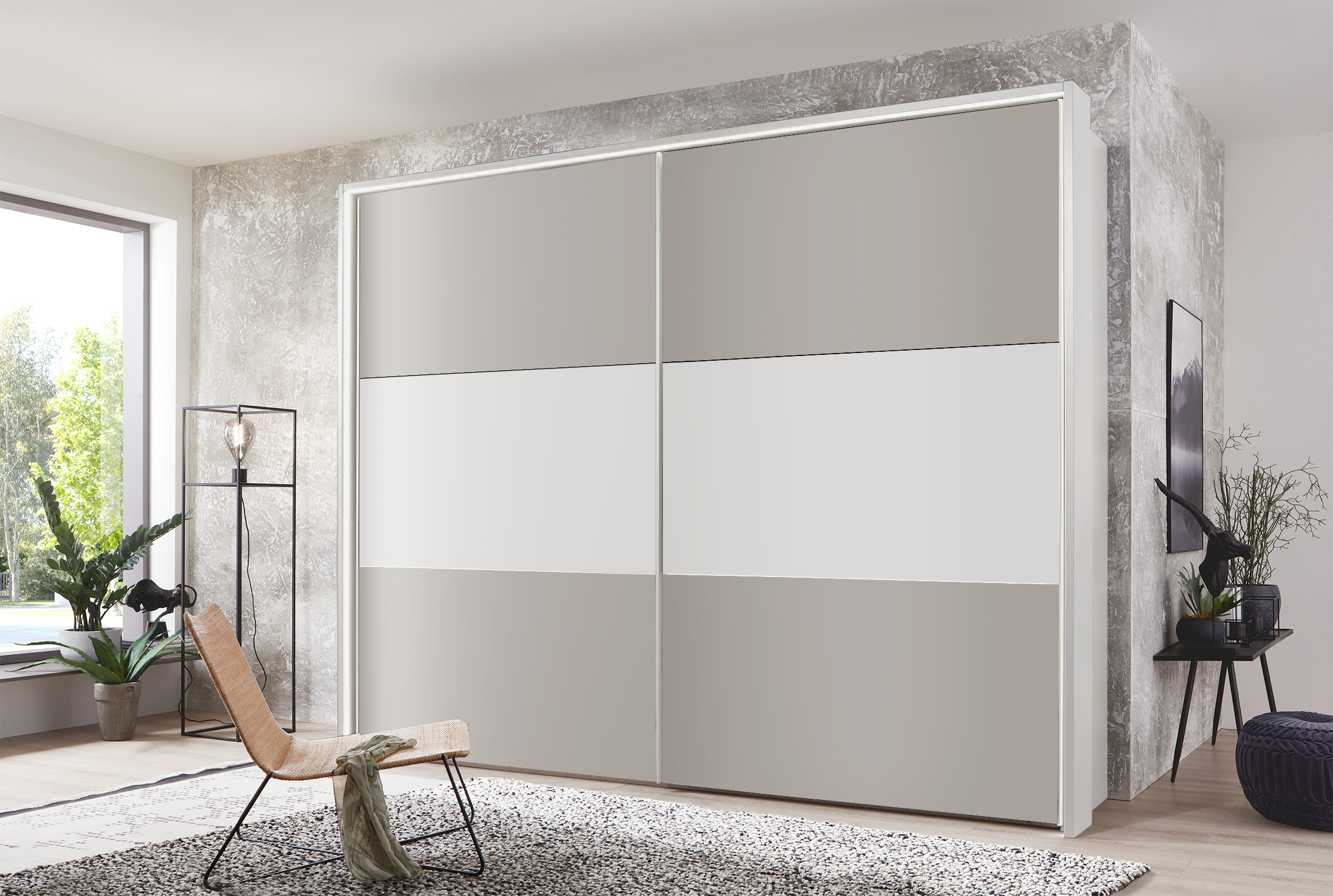 Kadiz Sliding Wardrobe Pebble Grey with Panelling 200 cm
