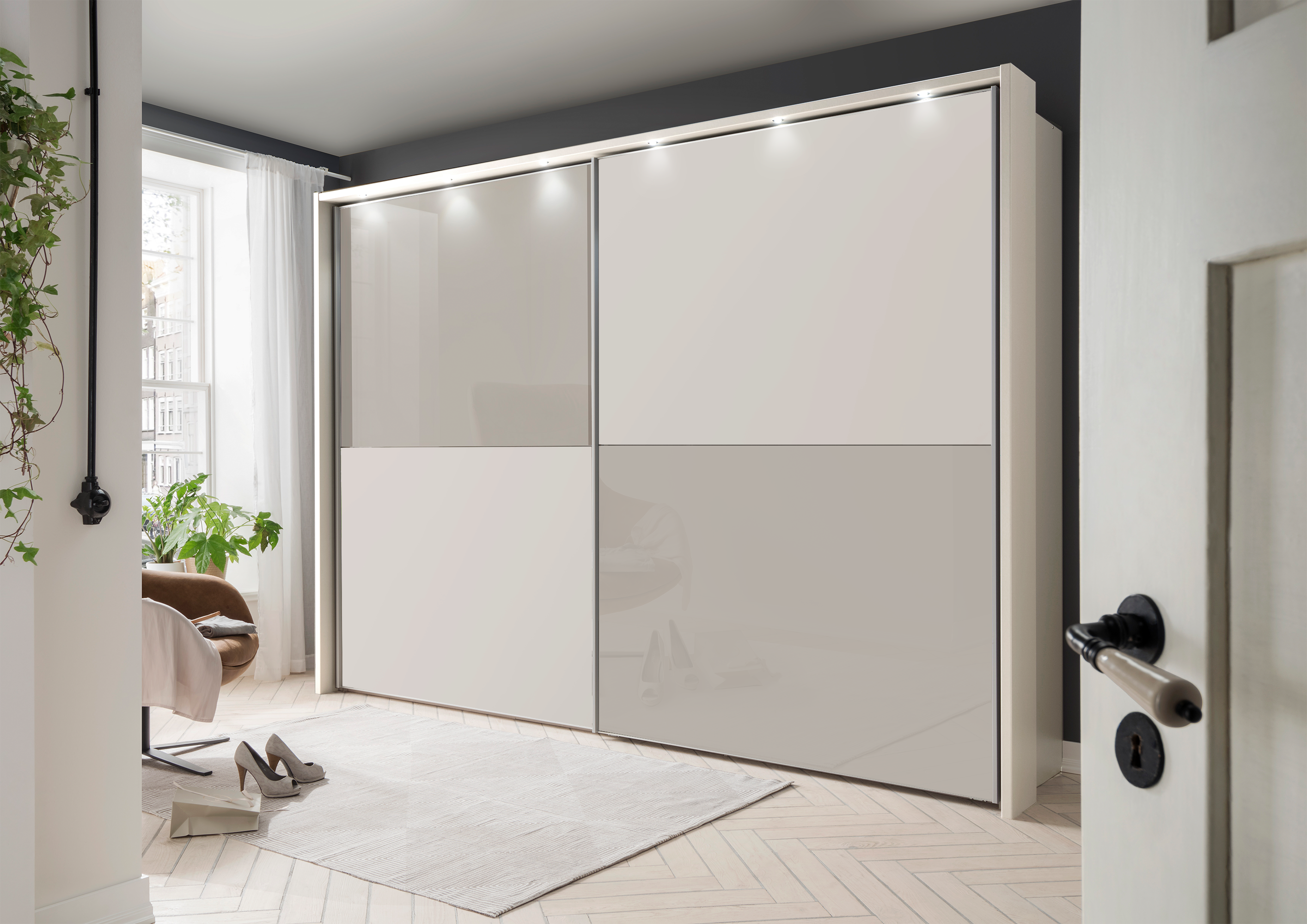 Bermuda II Sliding Wardrobe Glass Pebble Grey 200cm