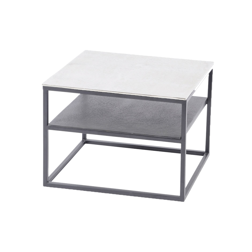 Aluminium and Iron Side Table with Shelf