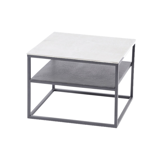 Aluminium and Iron Side Table with Shelf